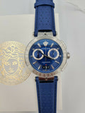 Versace Aion Chronograph Blue Dial Blue Leather Strap Watch for Men - VE1D01220