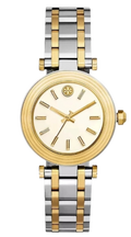 Tory Burch Classic T White Dial Two Tone Steel Strap Watch for Women - TBW9014