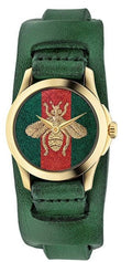Gucci G Timeless Red Green Dial Green Leather Strap Watch For Women - YA126545