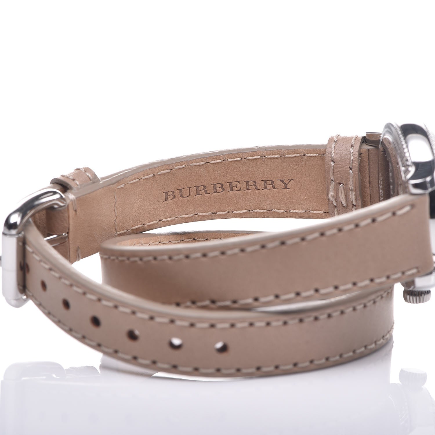 Burberry Utilitarian White Dial Pink Leather Strap Watch for Women - BU7847