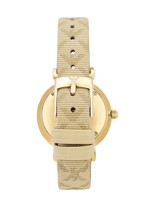 Emporio Armani Gianni T Bar Analog Silver Dial Beige Leather Strap Watch For Women - AR11127