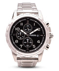 Fossil Dean Chronograph Black Dial Silver Steel Strap Watch for Men - FS4542