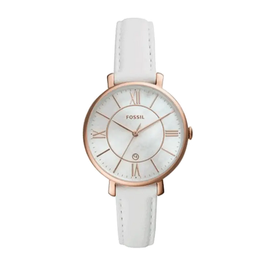 Fossil Jacqueline Quartz Mother of Pearl White Dial White Leather Strap Watch for Women - ES4579