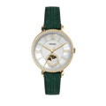 Fossil Jacqueline Multifunction Moonphase Mother of Pearl White Dial Green Leather Strap Watch for Women - ES5244
