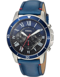 Fossil Grant Chronograph Blue Dial Blue Leather Strap Watch for Men - FS5373