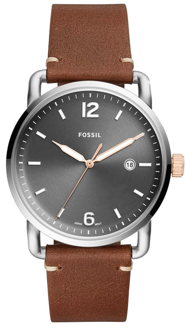 Fossil Commuter Grey Dial Brown Leather Strap Watch for Men - FS5417