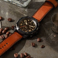 Fossil Bronson Black Dial Brown Leather Strap Watch for Men - FS5714