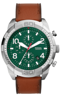Fossil Bronson Chronograph Green Dial Brown Leather Strap Watch for Men - FS5738