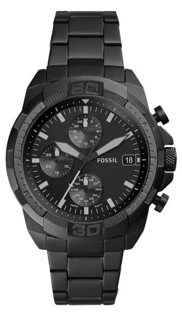 Fossil Bronson Chronograph Black Dial Black Steel Strap Watch for Men - FS5853