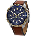Fossil Garrett Chronograph Blue Dial Brown Leather Strap Watch for Men - FS5625