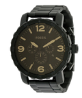 Fossil Nate Chrongraph Ion Plated Black Dial Black Steel Strap Watch for Men - JR1356