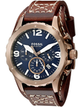 Fossil Nate Chronograph Blue Dial Brown Leather Strap Watch for Men - JR1505