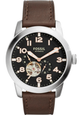 Fossil Pilot 54 Automatic Black Dial Brown Leather Strap Watch for Men - ME3118
