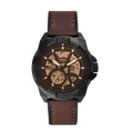Fossil Bronson Automatic Skeleton Black Dial Brown Leather Strap Watch for Men - ME3219