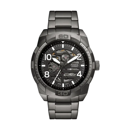 Fossil Bronson Automatic Skeleton Black Dial Grey Steel Strap Watch for Men - ME3255