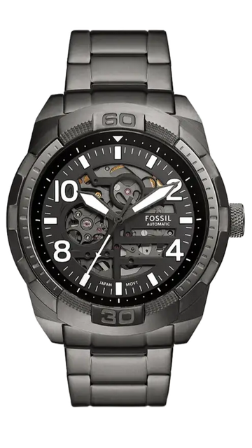 Fossil Bronson Automatic Skeleton Black Dial Grey Steel Strap Watch for Men - ME3255
