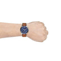 Fossil Garrett Chronograph Blue Dial Brown Leather Strap Watch for Men - FS5625
