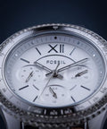 Fossil Stella Sport Multifunction Silver Dial Silver Steel Strap Watch for Women - ES5108