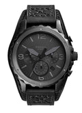 Fossil Nate Chronograph Black Dial Black Leather Strap Watch for Men - JR1510