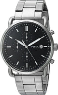 Fossil The Commuter Black Dial Silver Steel Strap Watch for Men - FS5399