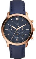 Fossil Neutra Chronograph Blue Dial Blue Leather Strap Watch for Men - FS5454
