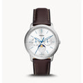Fossil Neutra Minimalist Moonphase Silver Dial Brown Leather Strap Watch for Men - FS5905