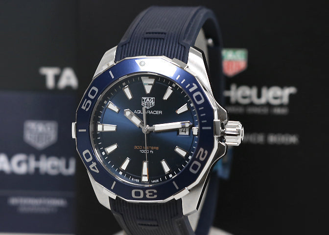 Tag Heuer Aquaracer Blue Dial Blue Rubber Strap Watch for Men - WAY111C.FT6155