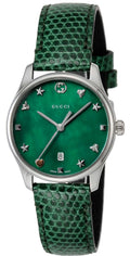 Gucci G-Timeless Green Mother of Pearl Dial Green Leather Strap Watch For Women - YA126585