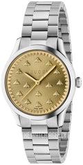 Gucci G Timeless Quartz Gold Dial Silver Steel Strap Watch for Women - YA1265035