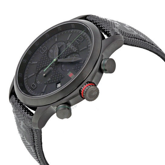 Gucci G Timeless Chronograph Black Dial Black Leather Strap Watch For Men - YA126244