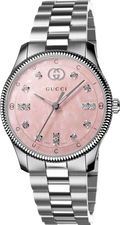 Gucci G Timeless Diamonds Mother of Pearl Pink Dial Silver Steel Strap Watch for Women - YA1265062
