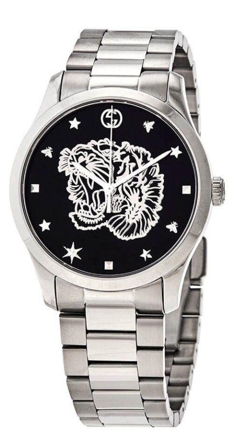 Gucci G Timeless Diamonds Black Dial Silver Steel Strap Watch For Women - YA1264125