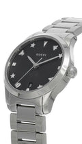 Gucci G Timeless Black Dial Silver Steel Strap Watch For Women - YA126573A