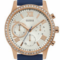 Guess Solar White Rose Gold Dial Blue Rubber Strap Watch For Women - W1135L3
