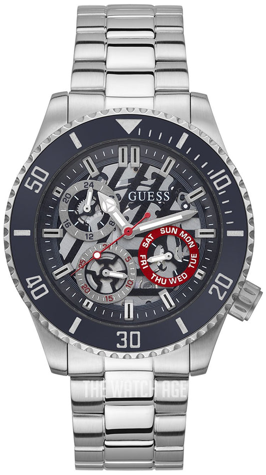 Guess Axle Multifunction Black Dial Silver Steel Strap Watch For Men - GW0488G1