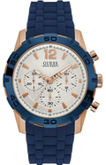 Guess Caliber Chronograph White Dial Blue Silicone Strap Watch for Men - W0864G5