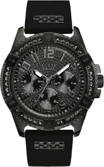 Guess Frontier Crystals Black Dial Black Silicone Strap Watch For Men - W1132G3