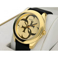 Guess G Twist Gold Dial Black Leather Strap Watch for Women - W0911L3