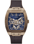 Guess Phoenix Multifunction Blue Dial Brown Leather Strap Watch for Men - GW0202G2