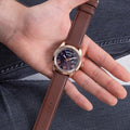Guess Connoisseur Blue Dial Brown Leather Strap Watch For Men - GW0353G2