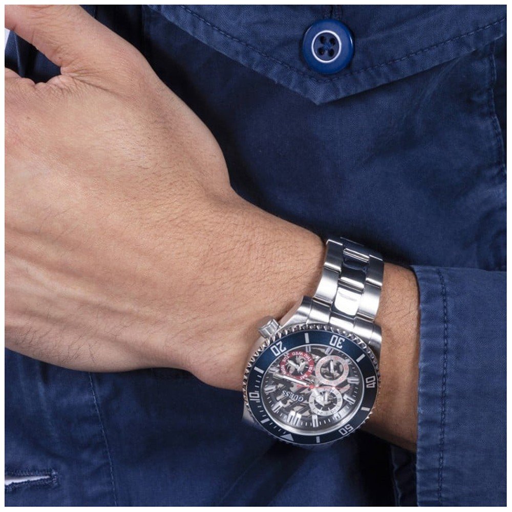 Guess Axle Multifunction Black Dial Silver Steel Strap Watch For Men - GW0488G1