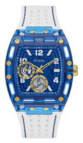 Guess Phoenix Multifunction Blue Dial White Rubber Strap Watch for Men - GW0499G6