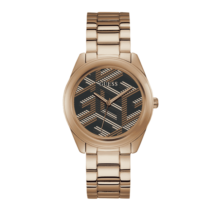 Guess Cubed Analog Black Dial Rose Gold Steel Strap Watch For Women - GW0607L3