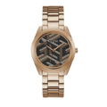 Guess Cubed Analog Black Dial Rose Gold Steel Strap Watch For Women - GW0607L3
