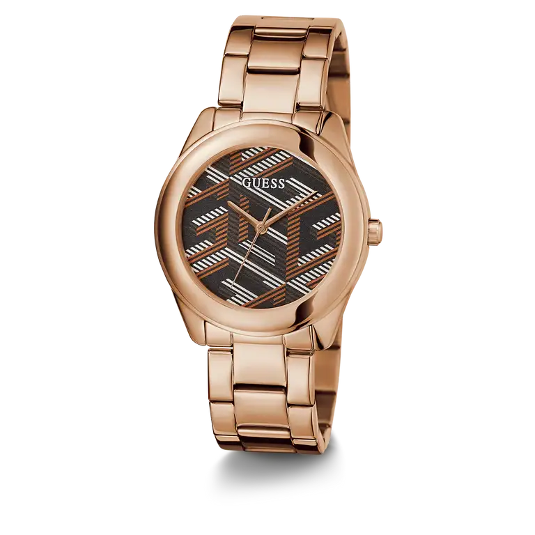Guess Cubed Analog Black Dial Rose Gold Steel Strap Watch For Women - GW0607L3