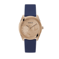 Guess Cubed Analog Rose Gold Dial Blue Leather Strap Watch For Women - GW0665L2