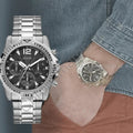 Guess Commander Chronograph Black Dial Silver Steel Strap Watch for Men - GW0056G1