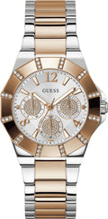 Guess Sunray Multifunction Crystals Silver Dial Two Tone Steel Strap Watch For Women - GW0616L3