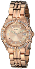 Guess Crystal Diamonds Rose Gold Dial Rose Gold Steel Strap Watch For Women - W11069L1