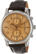 Guess Exec Chronograph Quartz Gold Dial Brown Leather Strap Watch for Men - W0076G3